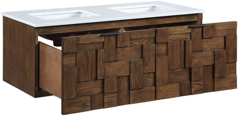 Isolde 48" Brown Engineered Stone And Solid Wood Wall Mounted Bathroom Vanity, 1 Piece