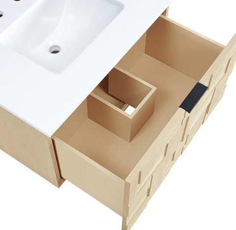 Isolde 30" Natural Engineered Stone And Solid Wood Wall Mounted Bathroom Vanity, 1 Piece