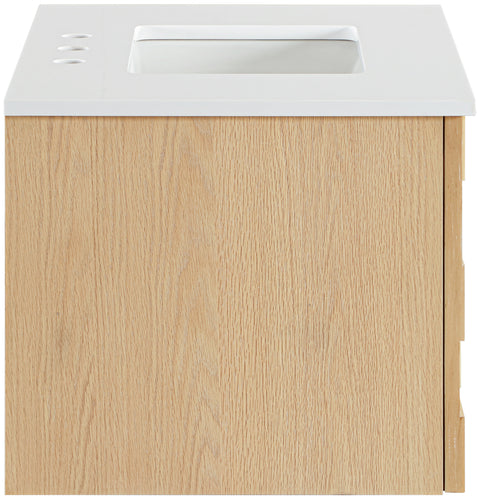 Isolde 30" Natural Engineered Stone And Solid Wood Wall Mounted Bathroom Vanity, 1 Piece