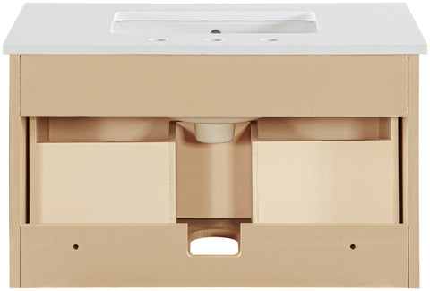 Isolde 30" Natural Engineered Stone And Solid Wood Wall Mounted Bathroom Vanity, 1 Piece