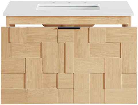 Isolde 30" Natural Engineered Stone And Solid Wood Wall Mounted Bathroom Vanity, 1 Piece
