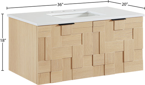 Isolde 36" Natural Engineered Stone And Solid Wood Wall Mounted Bathroom Vanity, 1 Piece