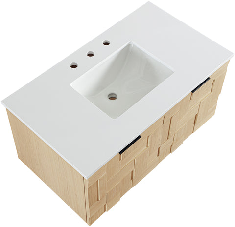 Isolde 36" Natural Engineered Stone And Solid Wood Wall Mounted Bathroom Vanity, 1 Piece
