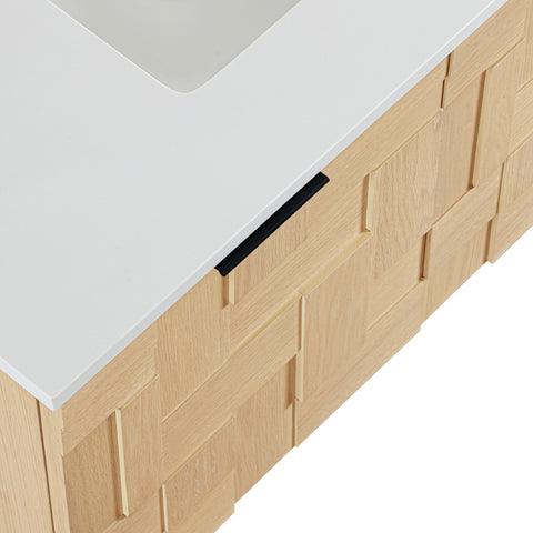 Isolde 36" Natural Engineered Stone And Solid Wood Wall Mounted Bathroom Vanity, 1 Piece