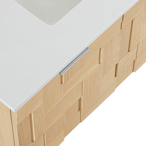 Isolde 36" Natural Engineered Stone And Solid Wood Wall Mounted Bathroom Vanity, 1 Piece