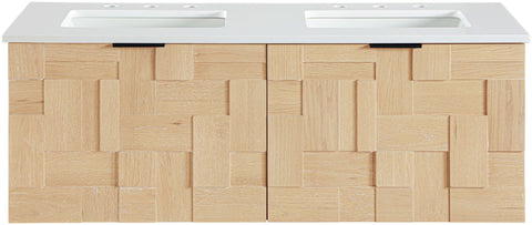 Isolde 36" Natural Engineered Stone And Solid Wood Wall Mounted Bathroom Vanity, 1 Piece