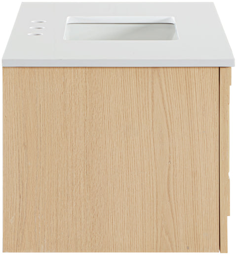 Isolde 36" Natural Engineered Stone And Solid Wood Wall Mounted Bathroom Vanity, 1 Piece