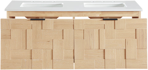 Isolde 36" Natural Engineered Stone And Solid Wood Wall Mounted Bathroom Vanity, 1 Piece