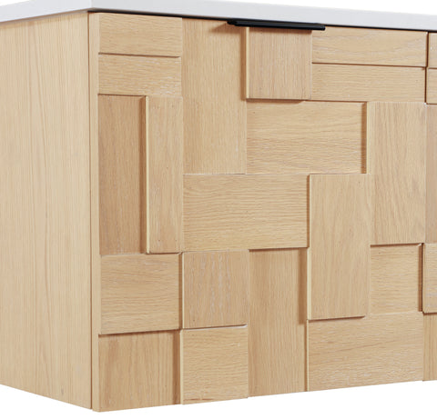 Isolde 36" Natural Engineered Stone And Solid Wood Wall Mounted Bathroom Vanity, 1 Piece