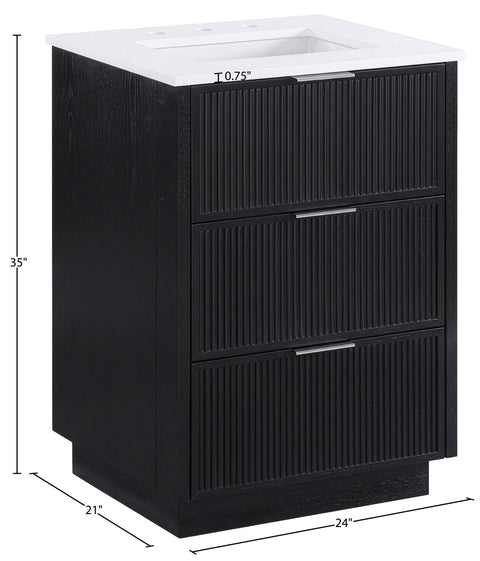 Yara 24" Black Engineered Stone And Solid Wood Bathroom Vanity, 1 Piece