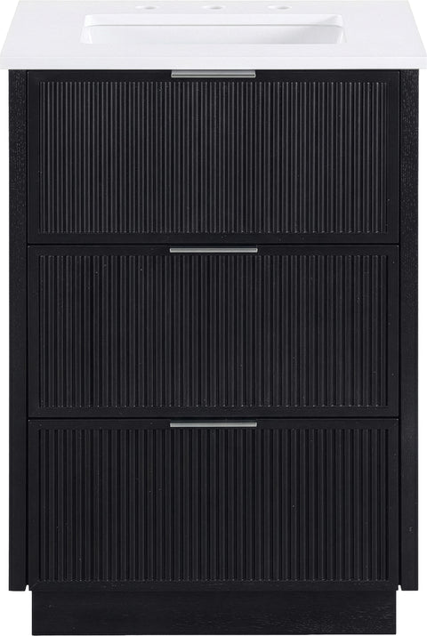 Yara 24" Black Engineered Stone And Solid Wood Bathroom Vanity, 1 Piece
