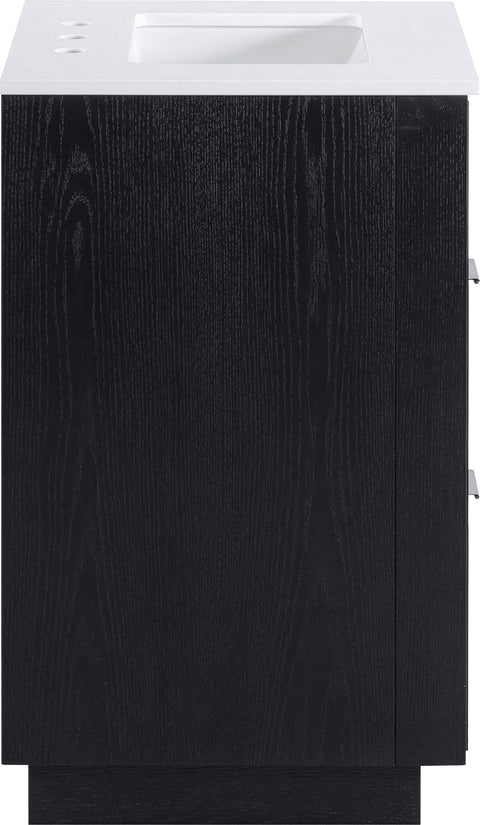 Yara 24" Black Engineered Stone And Solid Wood Bathroom Vanity, 1 Piece