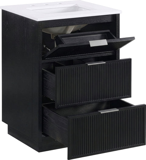 Yara 24" Black Engineered Stone And Solid Wood Bathroom Vanity, 1 Piece
