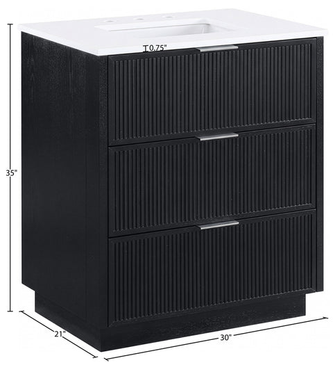 Yara 30" Black Engineered Stone And Solid Wood Bathroom Vanity, 1 Piece