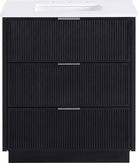 Yara 30" Black Engineered Stone And Solid Wood Bathroom Vanity, 1 Piece