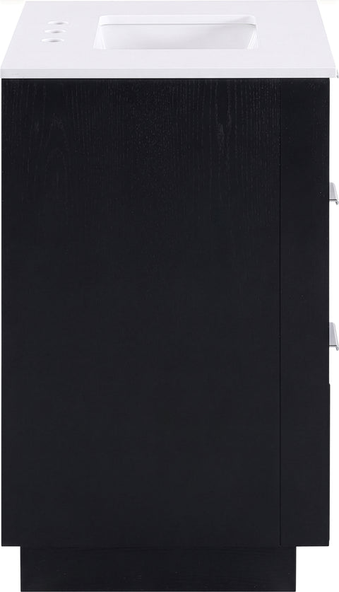 Yara 30" Black Engineered Stone And Solid Wood Bathroom Vanity, 1 Piece