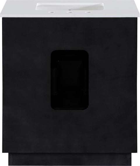 Yara 30" Black Engineered Stone And Solid Wood Bathroom Vanity, 1 Piece