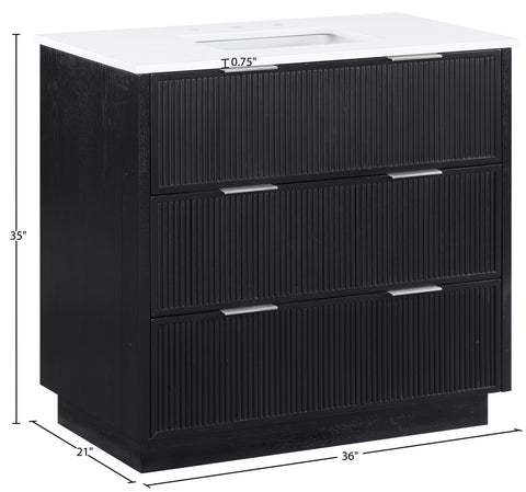 Yara 36" Black Engineered Stone And Solid Wood Bathroom Vanity, 1 Piece