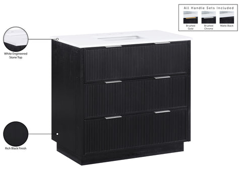 Yara 36" Black Engineered Stone And Solid Wood Bathroom Vanity, 1 Piece