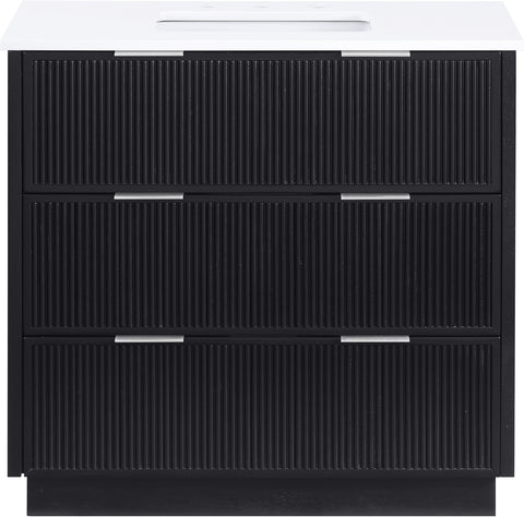 Yara 36" Black Engineered Stone And Solid Wood Bathroom Vanity, 1 Piece
