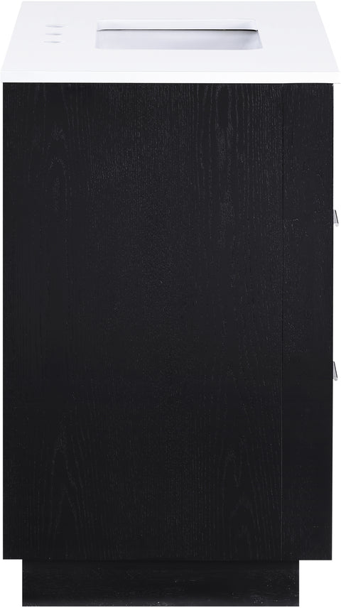 Yara 36" Black Engineered Stone And Solid Wood Bathroom Vanity, 1 Piece