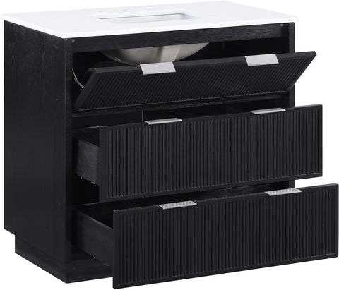 Yara 36" Black Engineered Stone And Solid Wood Bathroom Vanity, 1 Piece