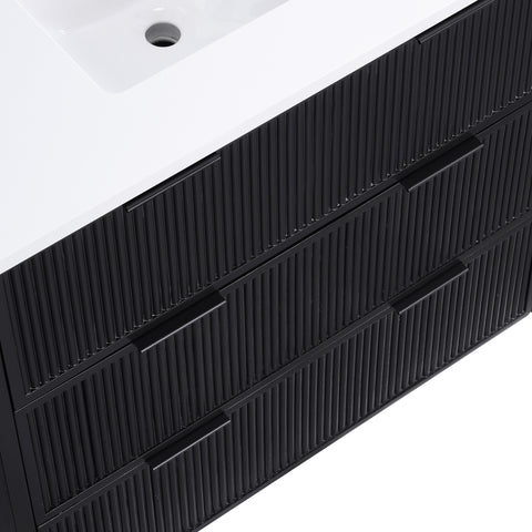 Yara 36" Black Engineered Stone And Solid Wood Bathroom Vanity, 1 Piece