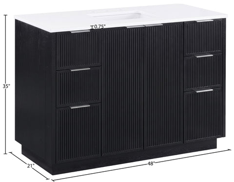 Yara 48" Black Engineered Stone And Solid Wood Bathroom Vanity, 1 Piece