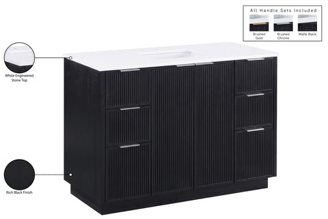 Yara 48" Black Engineered Stone And Solid Wood Bathroom Vanity, 1 Piece
