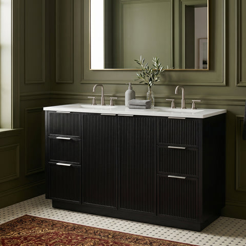 Yara 48" Black Engineered Stone And Solid Wood Bathroom Vanity, 1 Piece