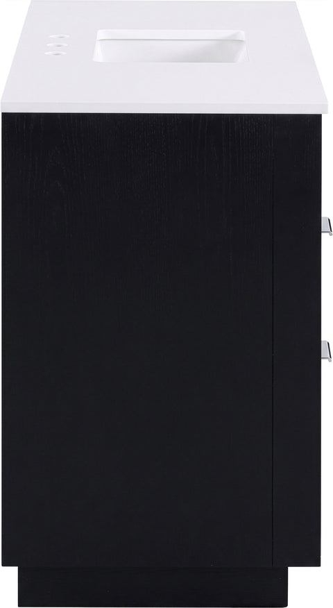 Yara 48" Black Engineered Stone And Solid Wood Bathroom Vanity, 1 Piece