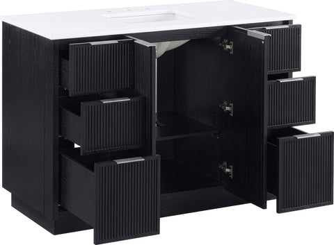 Yara 48" Black Engineered Stone And Solid Wood Bathroom Vanity, 1 Piece