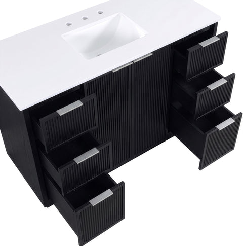 Yara 48" Black Engineered Stone And Solid Wood Bathroom Vanity, 1 Piece