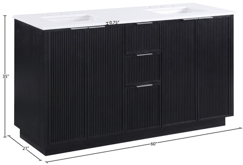 Yara 60" Black Engineered Stone And Solid Wood Bathroom Vanity, 1 Piece