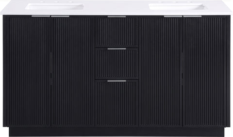 Yara 60" Black Engineered Stone And Solid Wood Bathroom Vanity, 1 Piece