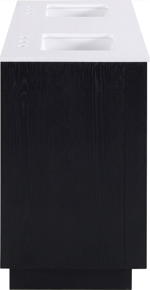 Yara 60" Black Engineered Stone And Solid Wood Bathroom Vanity, 1 Piece