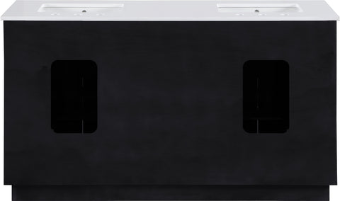 Yara 60" Black Engineered Stone And Solid Wood Bathroom Vanity, 1 Piece
