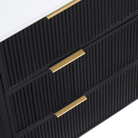 Yara 60" Black Engineered Stone And Solid Wood Bathroom Vanity, 1 Piece