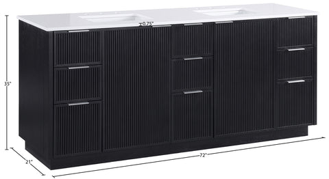 Yara 72" Black Engineered Stone And Solid Wood Bathroom Vanity, 1 Piece