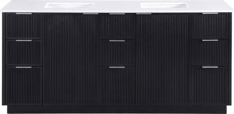 Yara 72" Black Engineered Stone And Solid Wood Bathroom Vanity, 1 Piece