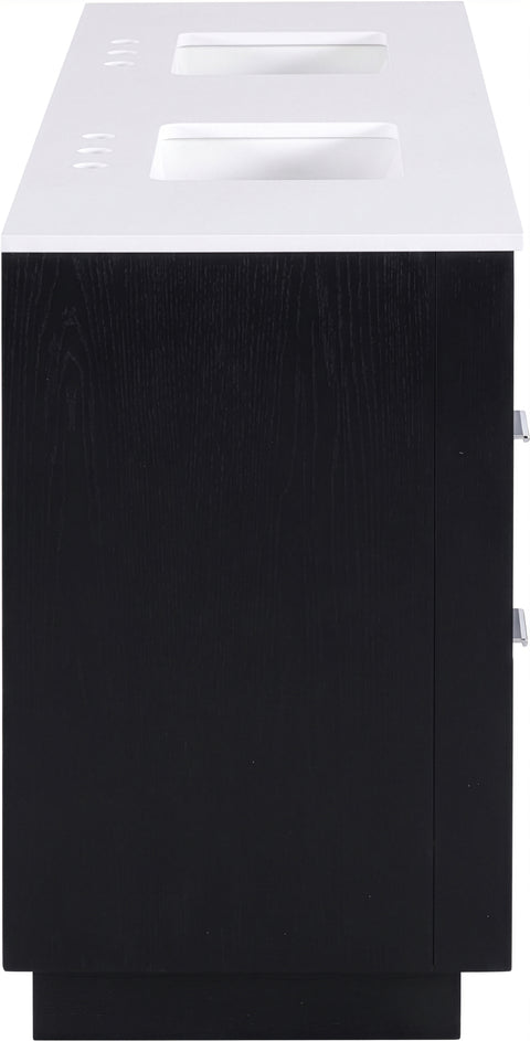 Yara 72" Black Engineered Stone And Solid Wood Bathroom Vanity, 1 Piece