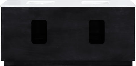 Yara 72" Black Engineered Stone And Solid Wood Bathroom Vanity, 1 Piece