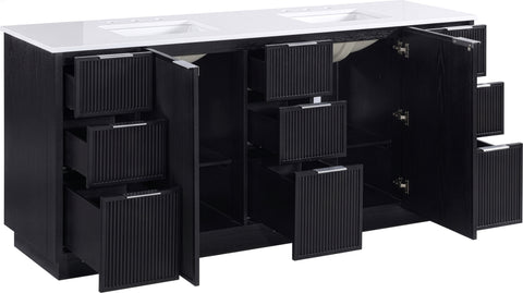 Yara 72" Black Engineered Stone And Solid Wood Bathroom Vanity, 1 Piece