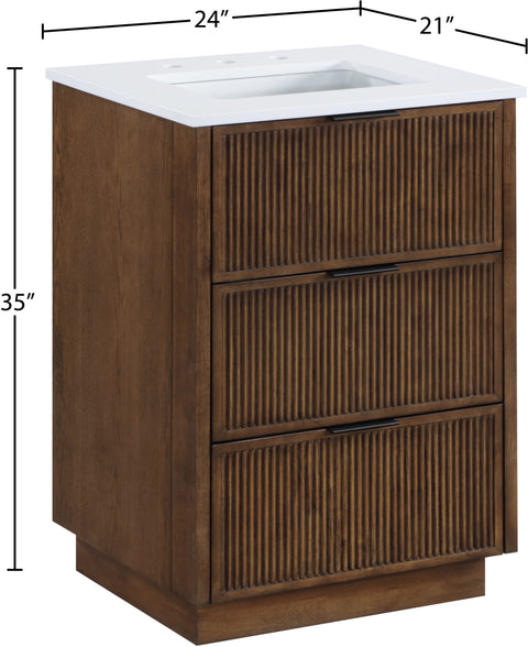 Yara 24" Brown Engineered Stone And Solid Wood Bathroom Vanity, 1 Piece