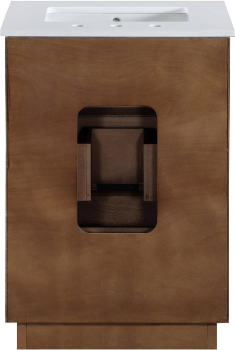 Yara 24" Brown Engineered Stone And Solid Wood Bathroom Vanity, 1 Piece