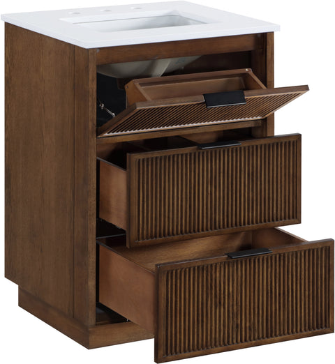 Yara 24" Brown Engineered Stone And Solid Wood Bathroom Vanity, 1 Piece
