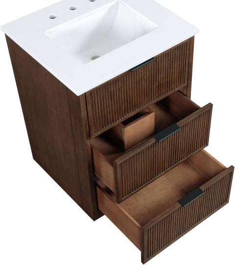 Yara 24" Brown Engineered Stone And Solid Wood Bathroom Vanity, 1 Piece