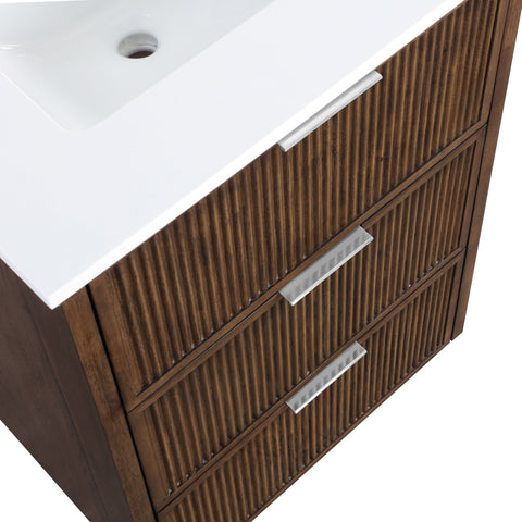 Yara 24" Brown Engineered Stone And Solid Wood Bathroom Vanity, 1 Piece