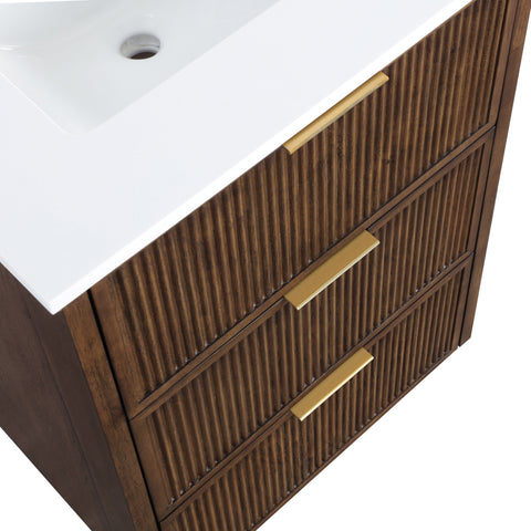 Yara 24" Brown Engineered Stone And Solid Wood Bathroom Vanity, 1 Piece