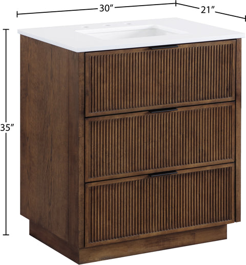Yara 30" Brown Engineered Stone And Solid Wood Bathroom Vanity, 1 Piece